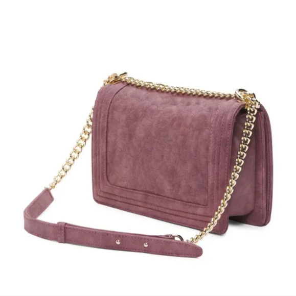 BCBG Paris Carmen Large Textured Leather Chain Shoulder Handbag Mauve Purple - Picture 2 of 15
